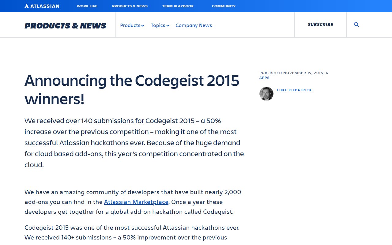 Screenshot of Codegeist Hackathon Program