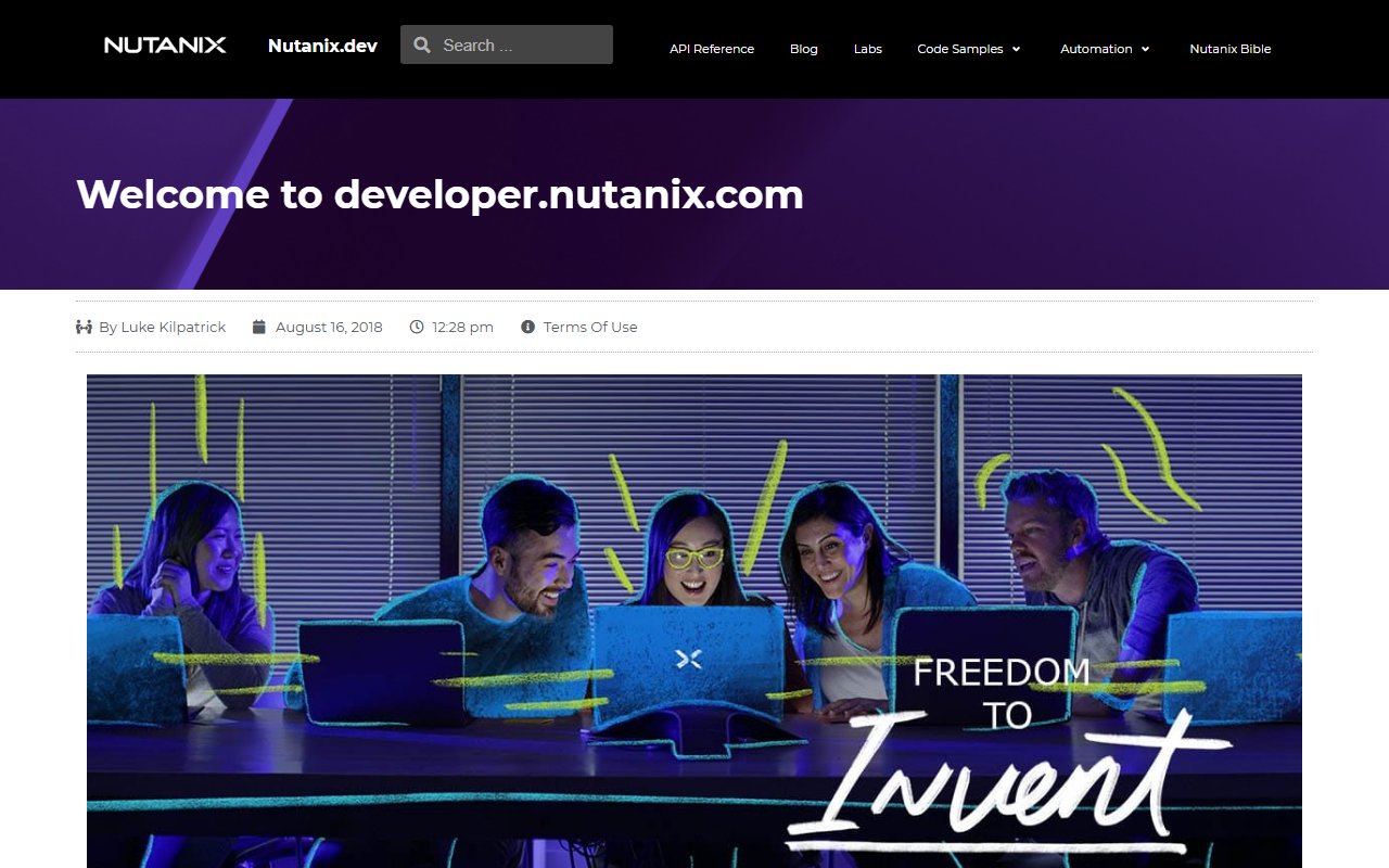 Screenshot of Built & Launched developer.nutanix.com → nutanix.dev